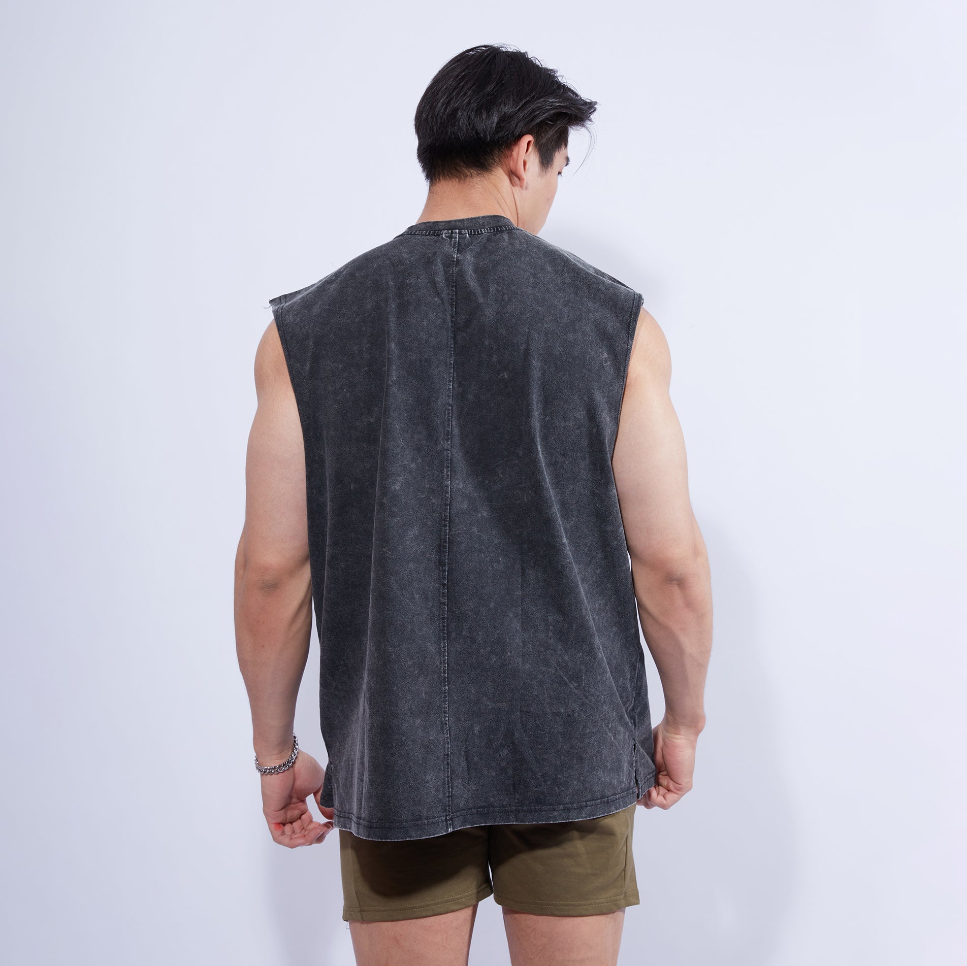 Musculo Stone washed oversized gym tanks