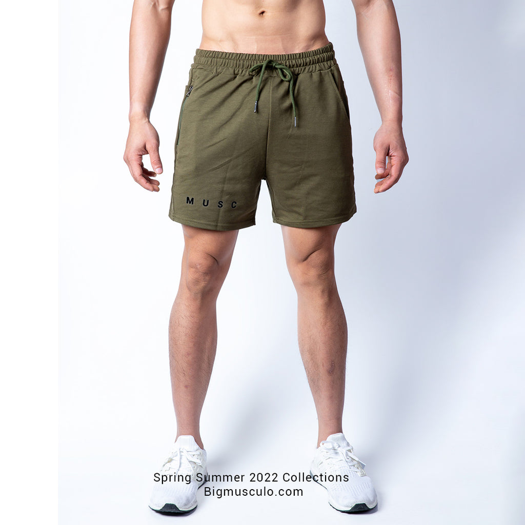 Musculo slim fit gym shorts // Military green