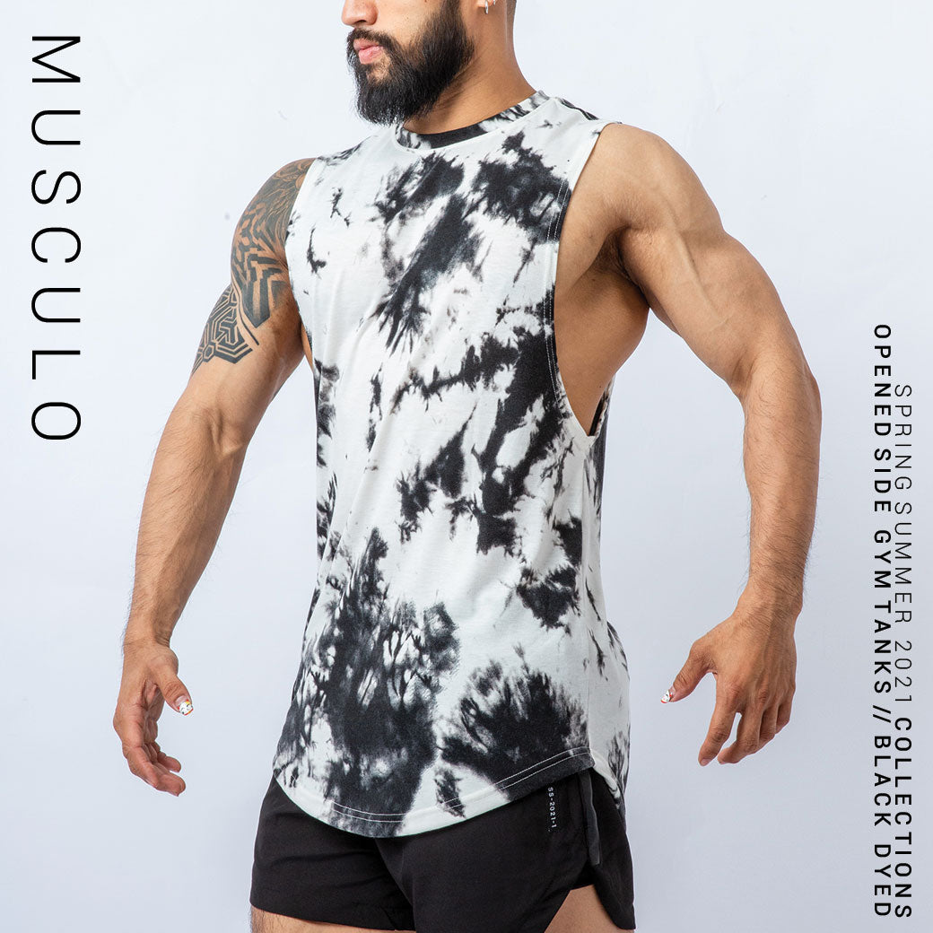 Musculo opened side gym tanks // Dyed Black
