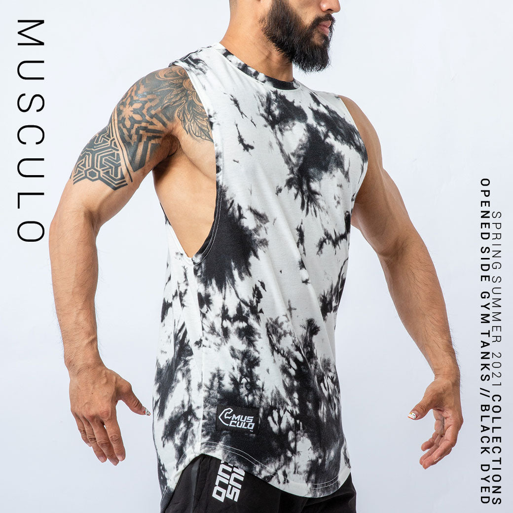 Musculo opened side gym tanks // Dyed Black